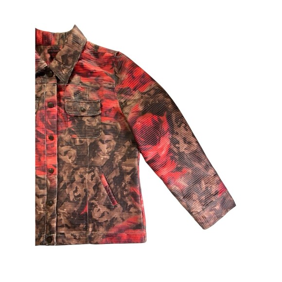 Sara Isabella Brown Red Floral Textured Squares Trucker Jacket Womens XL - Picture 9 of 10